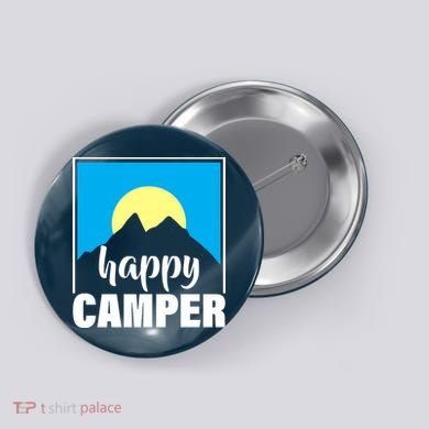 Happy Camper Sunrise Over Mountains Button