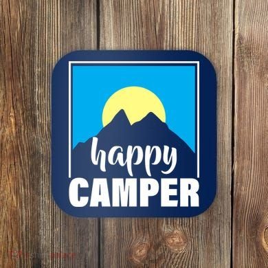 Happy Camper Sunrise Over Mountains Coaster