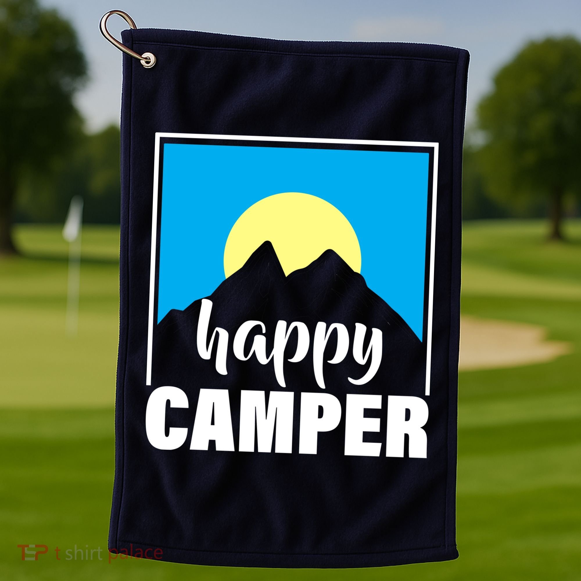 Happy Camper Sunrise Over Mountains Golf Towel