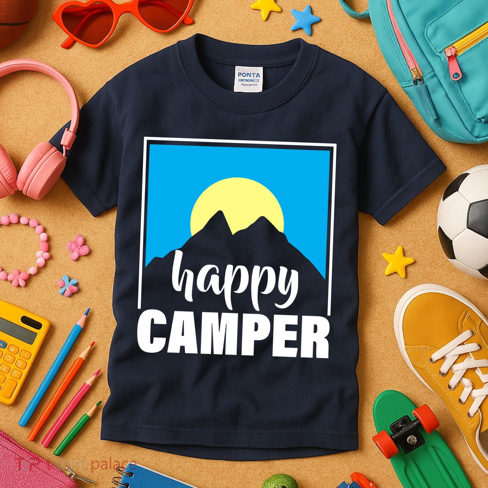 Happy Camper Sunrise Over Mountains Kids T-Shirt