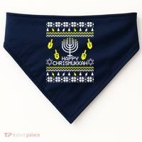 Happy Chrismukkah Hanukkah Ugly Christmas USA-Made Doggie Bandana thumb 0