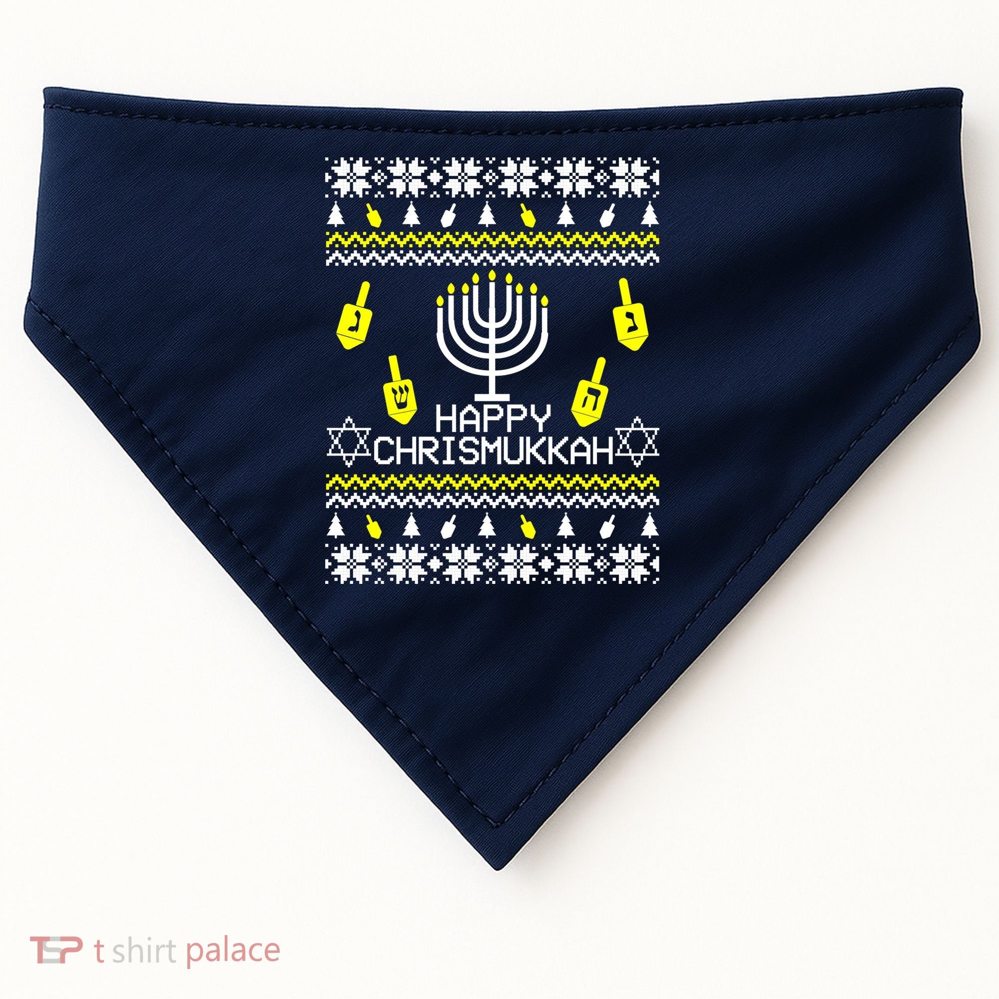 Happy Chrismukkah Hanukkah Ugly Christmas USA-Made Doggie Bandana