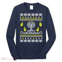 Happy Chrismukkah Hanukkah Ugly Christmas Long Sleeve Shirt thumb 0