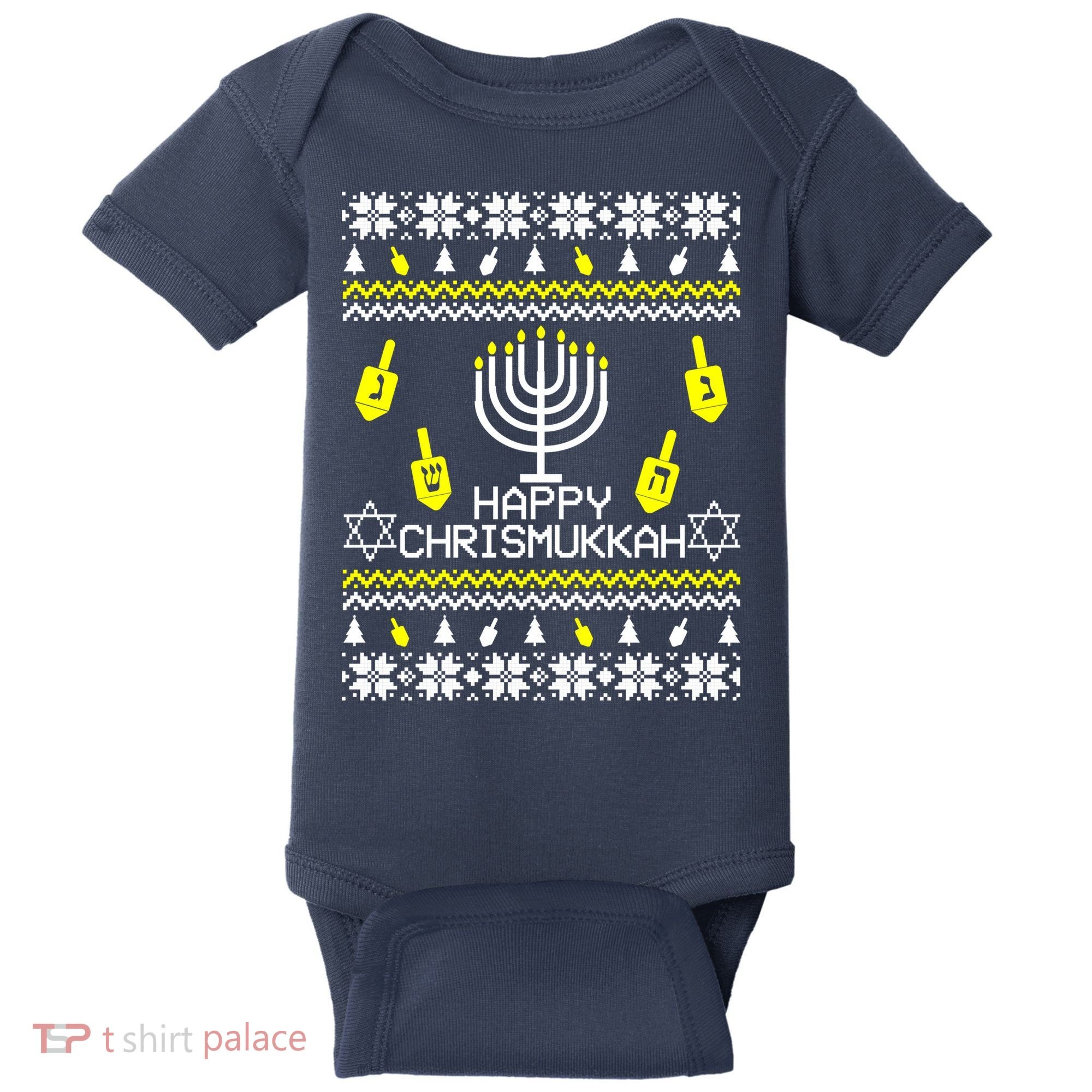 Happy Chrismukkah Hanukkah Ugly Christmas Baby Bodysuit