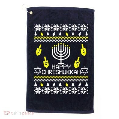 Happy Chrismukkah Hanukkah Ugly Christmas Golf Towel