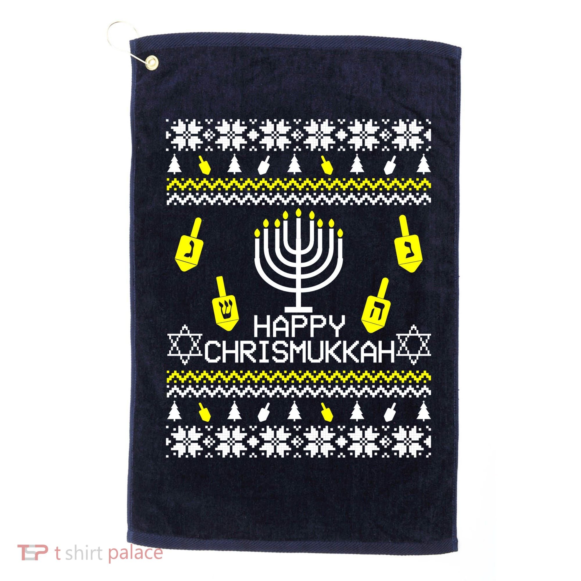 Happy Chrismukkah Hanukkah Ugly Christmas Golf Towel