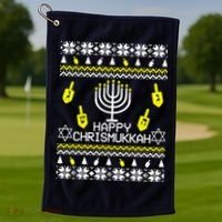Happy Chrismukkah Hanukkah Ugly Christmas Golf Towel thumb 1