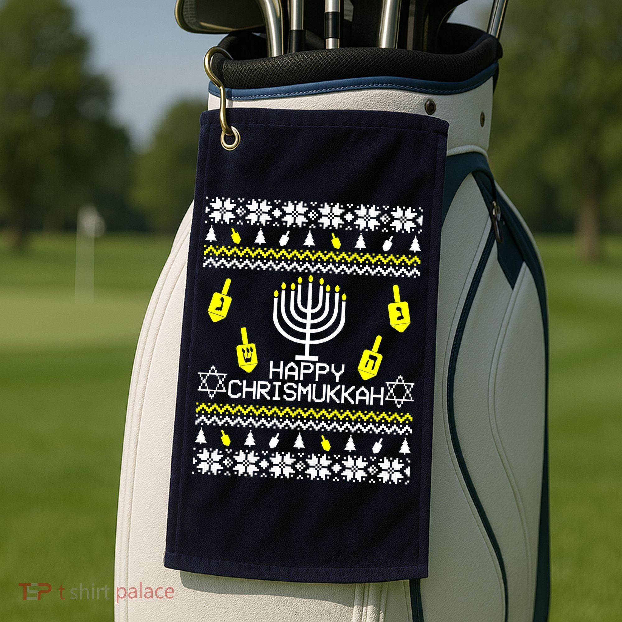 Happy Chrismukkah Hanukkah Ugly Christmas Golf Towel