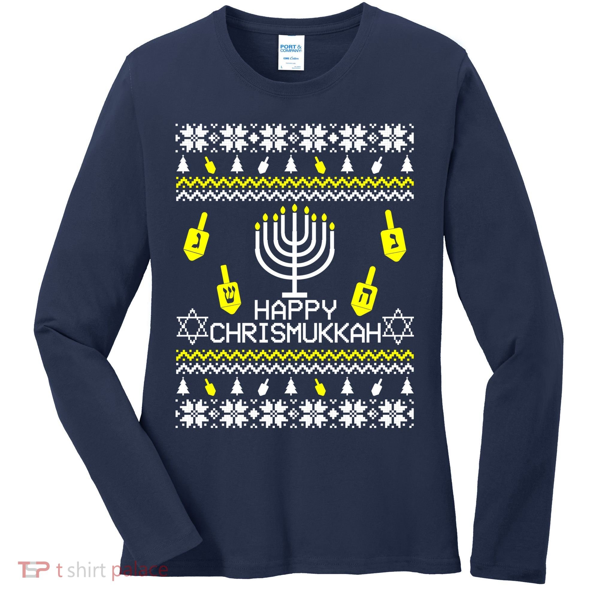 Happy Chrismukkah Hanukkah Ugly Christmas Women's Long Sleeve Shirt