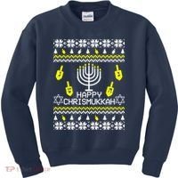 Happy Chrismukkah Hanukkah Ugly Christmas Kids Sweatshirt thumb 0