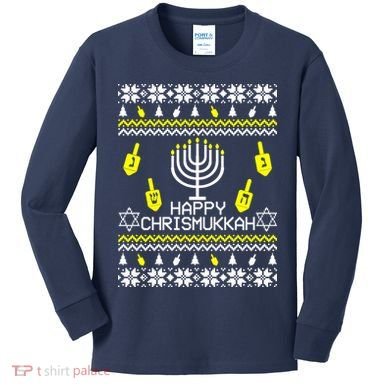 Happy Chrismukkah Hanukkah Ugly Christmas Kids Long Sleeve Shirt
