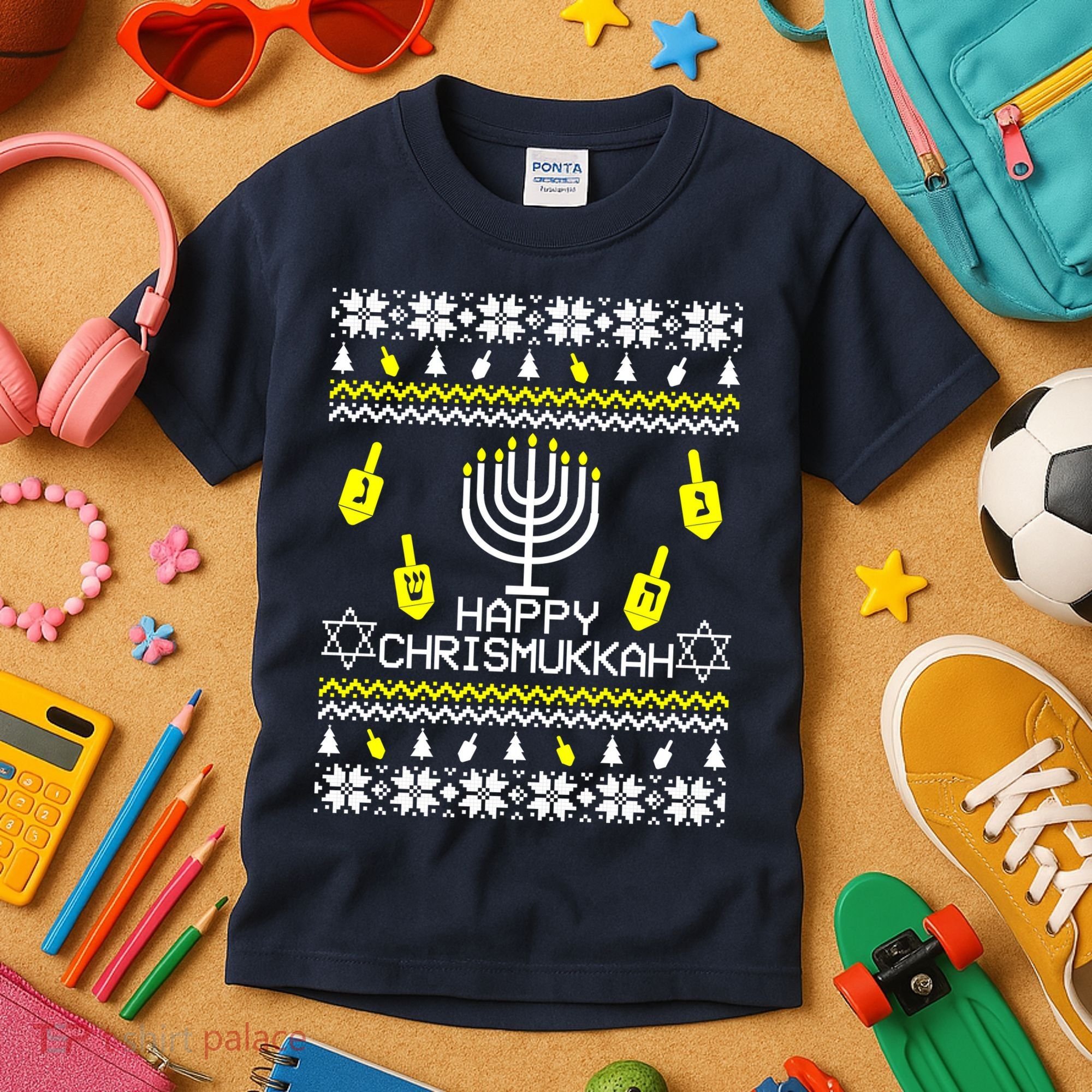 Happy Chrismukkah Hanukkah Ugly Christmas Kids T-Shirt