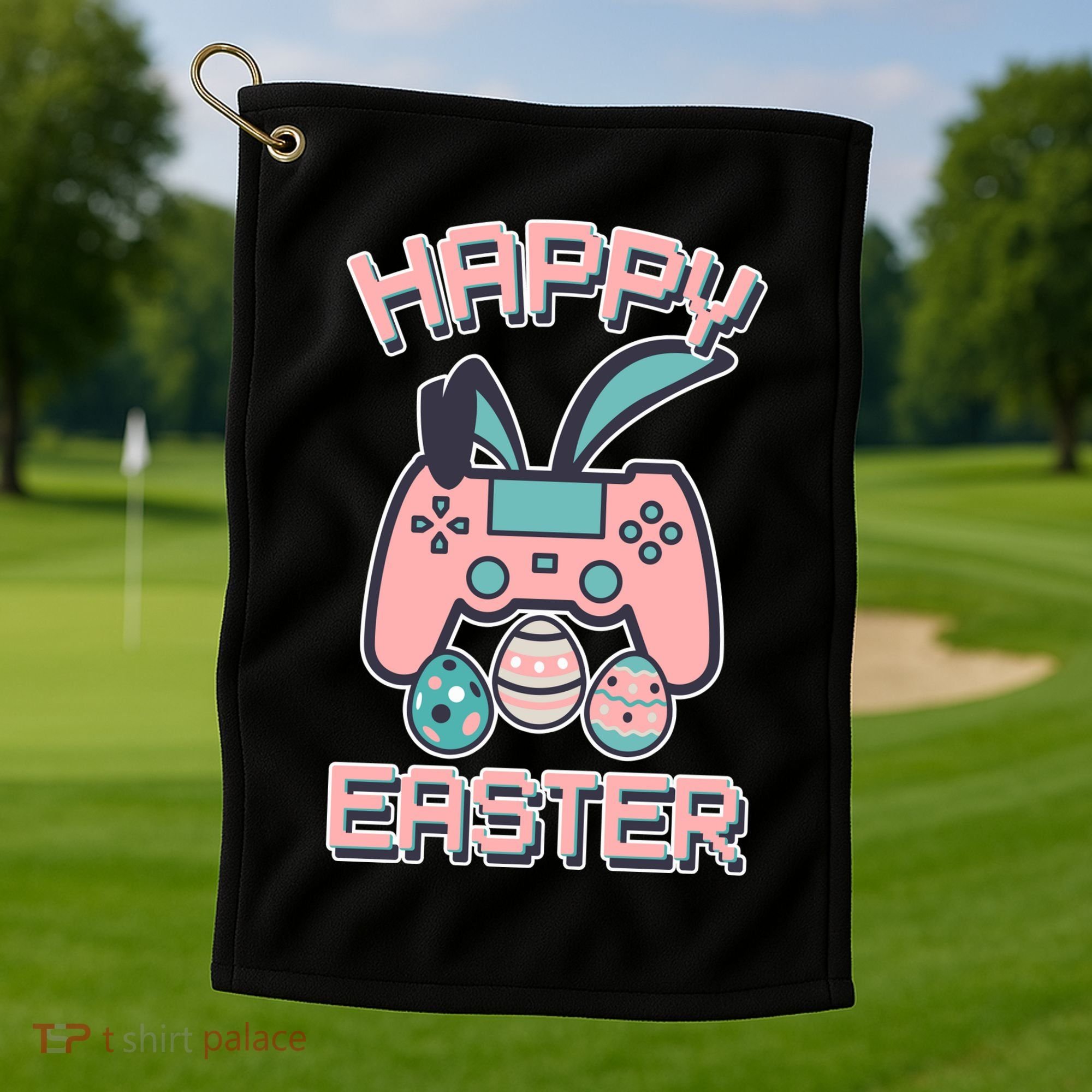 Happy Easter Bunny Game Controller Golf Towel