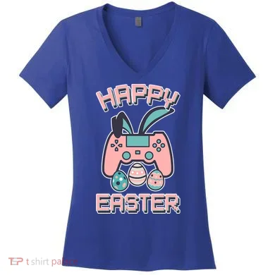 Happy Easter Bunny Game Controller Women's V-Neck T-Shirt