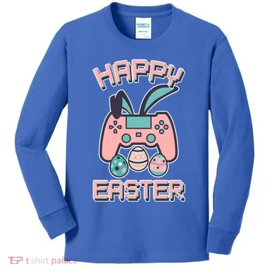 Happy Easter Bunny Game Controller Kids Long Sleeve Shirt