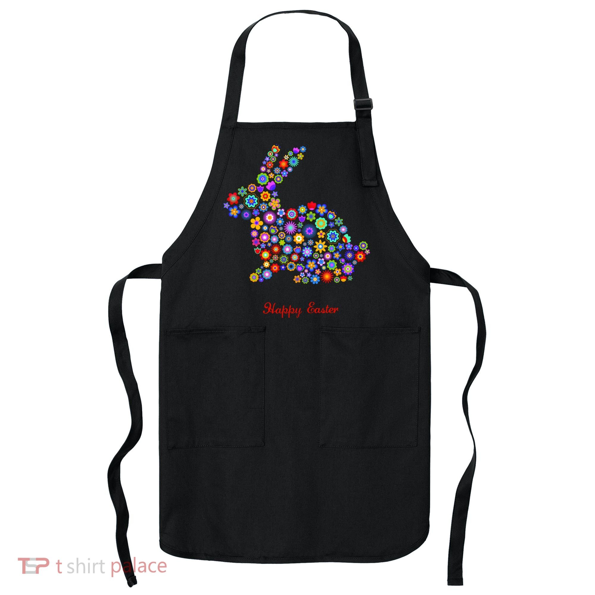Happy Easter Bunny Rabbit Flowers Logo Apron