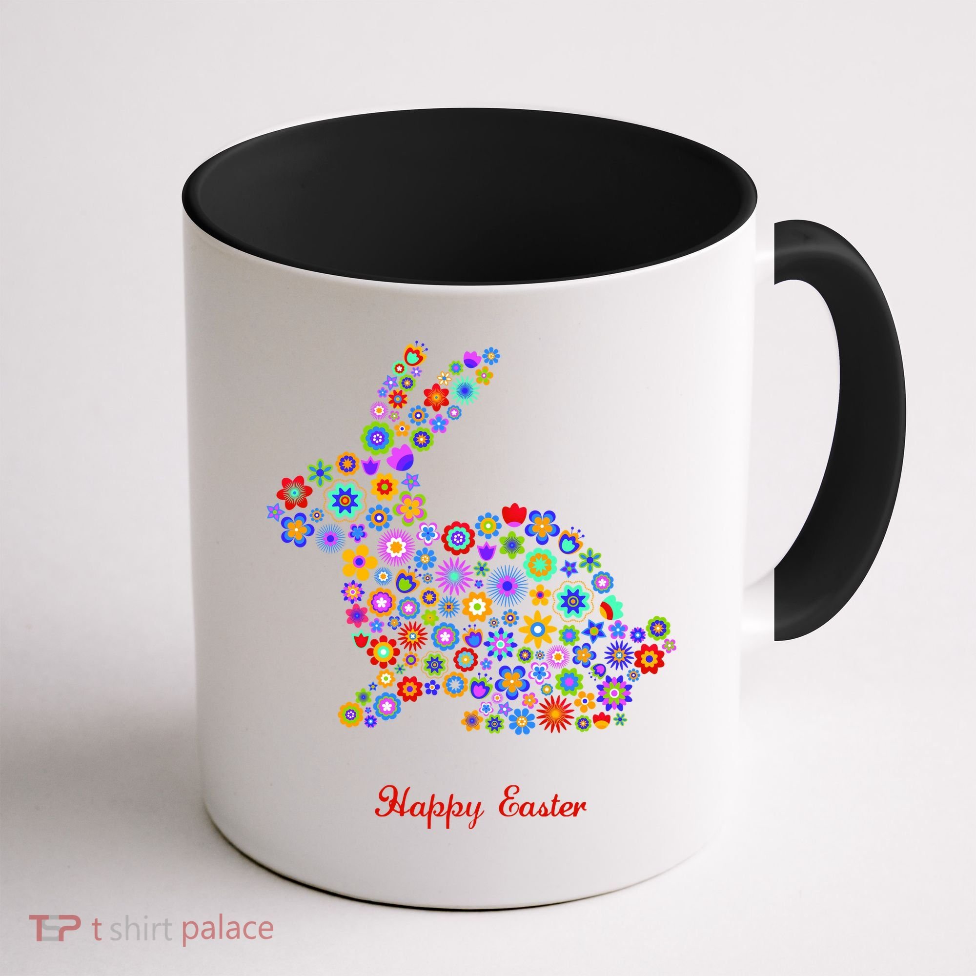 Happy Easter Bunny Rabbit Flowers Logo Coffee Mug