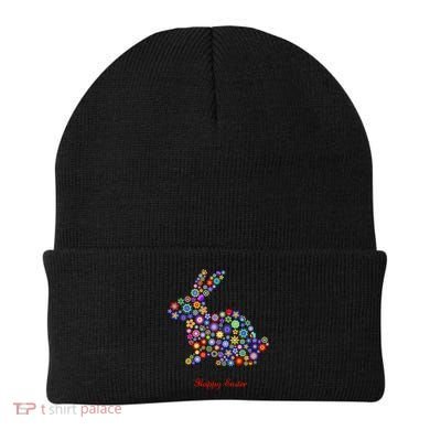 Happy Easter Bunny Rabbit Flowers Logo Beanie
