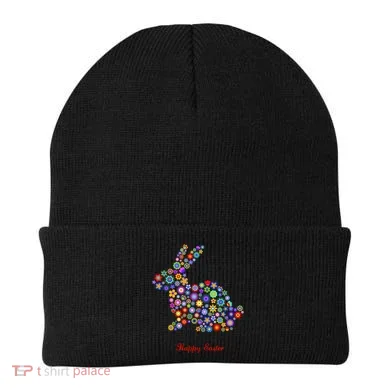 Happy Easter Bunny Rabbit Flowers Logo Beanie