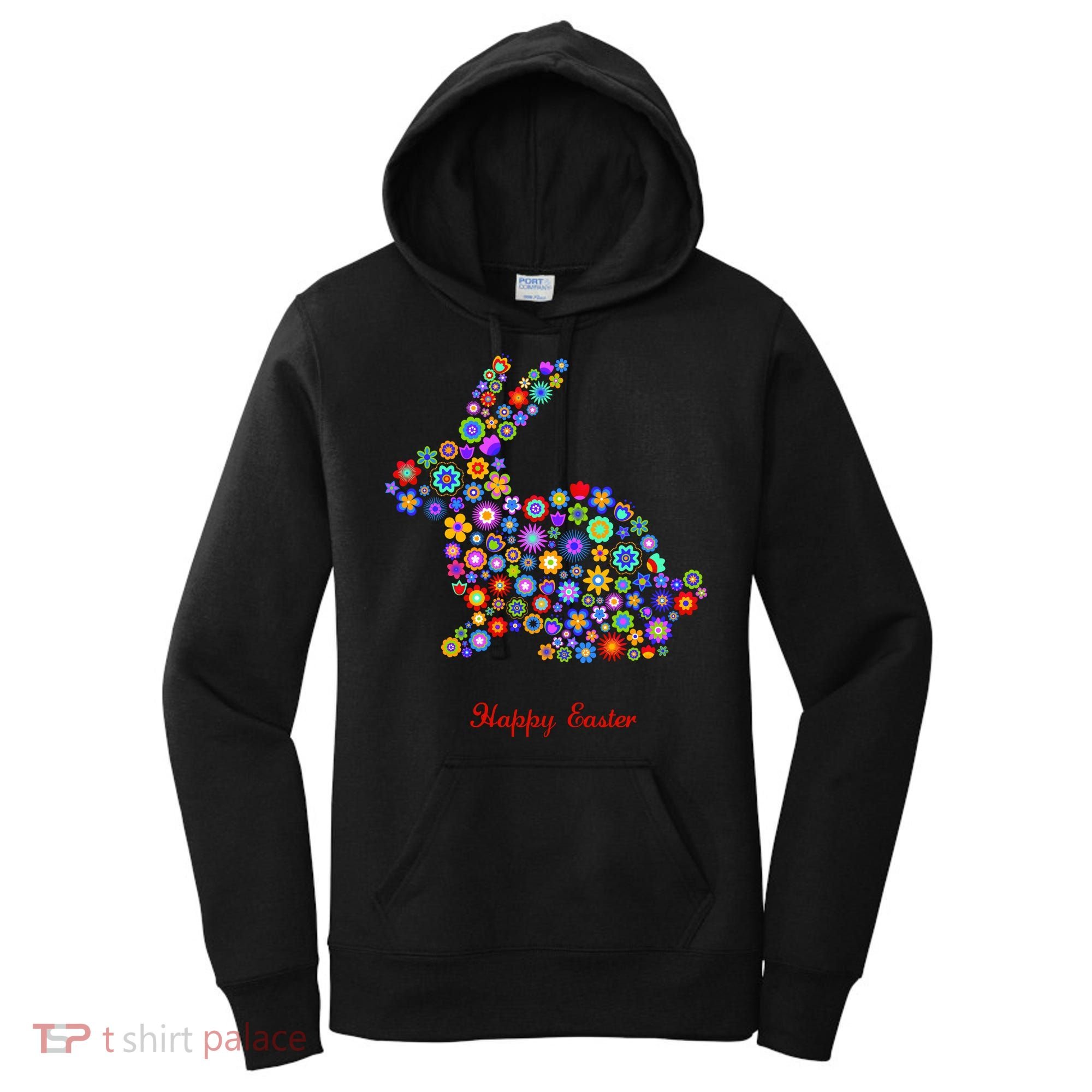 Happy Easter Bunny Rabbit Flowers Logo Women's Hoodie