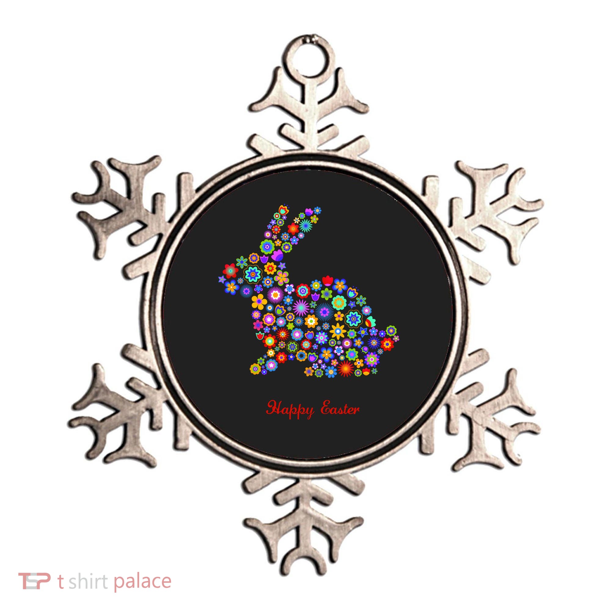 Happy Easter Bunny Rabbit Flowers Logo Ornament