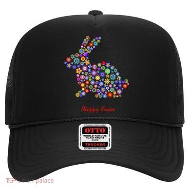 Happy Easter Bunny Rabbit Flowers Logo Hat