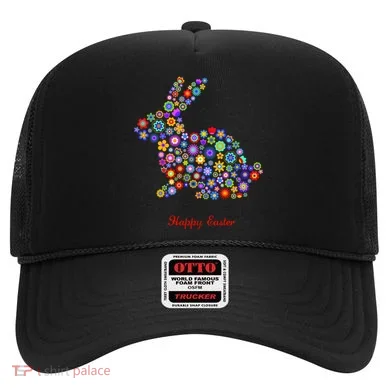 Happy Easter Bunny Rabbit Flowers Logo Hat