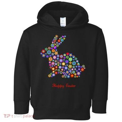 Happy Easter Bunny Rabbit Flowers Logo Toddler Hoodie