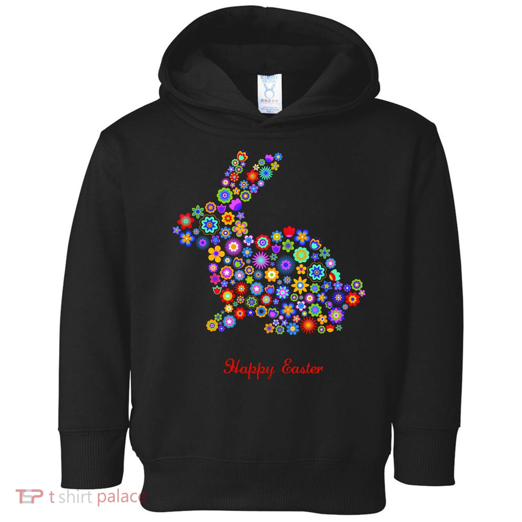Happy Easter Bunny Rabbit Flowers Logo Toddler Hoodie