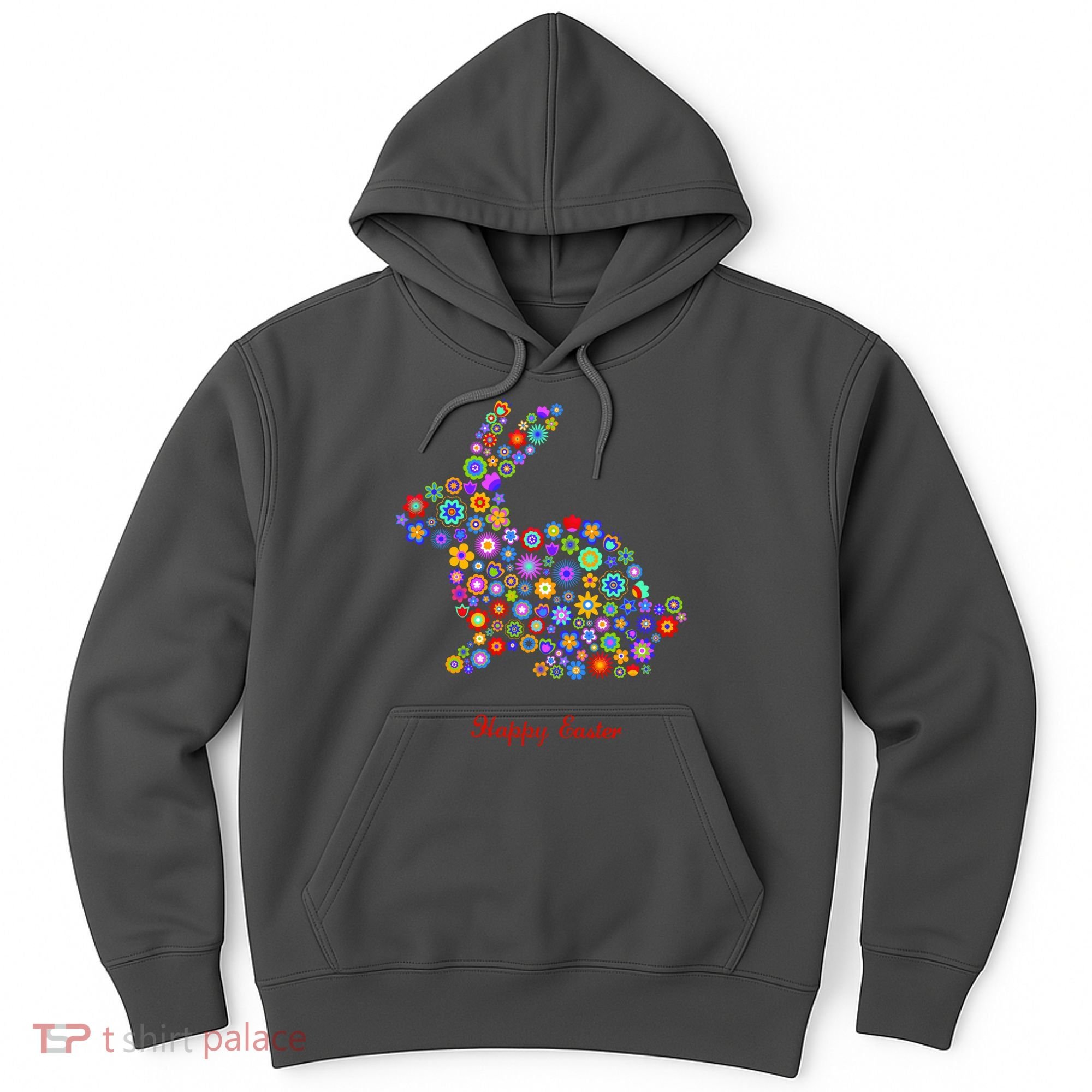 Happy Easter Bunny Rabbit Flowers Logo Hoodie