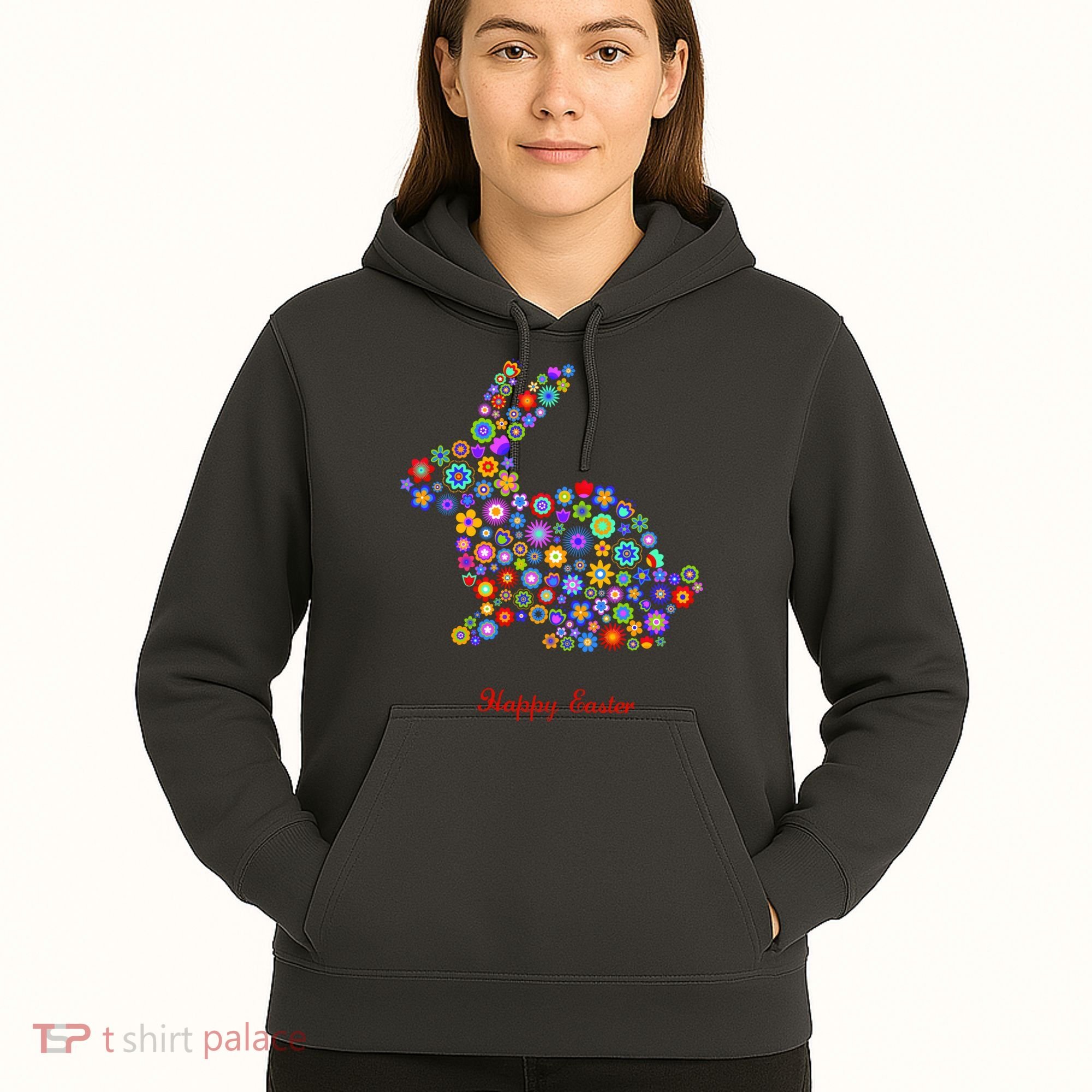Happy Easter Bunny Rabbit Flowers Logo Hoodie