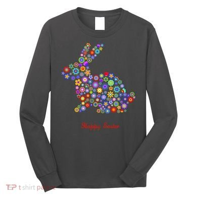 Happy Easter Bunny Rabbit Flowers Logo Long Sleeve Shirt
