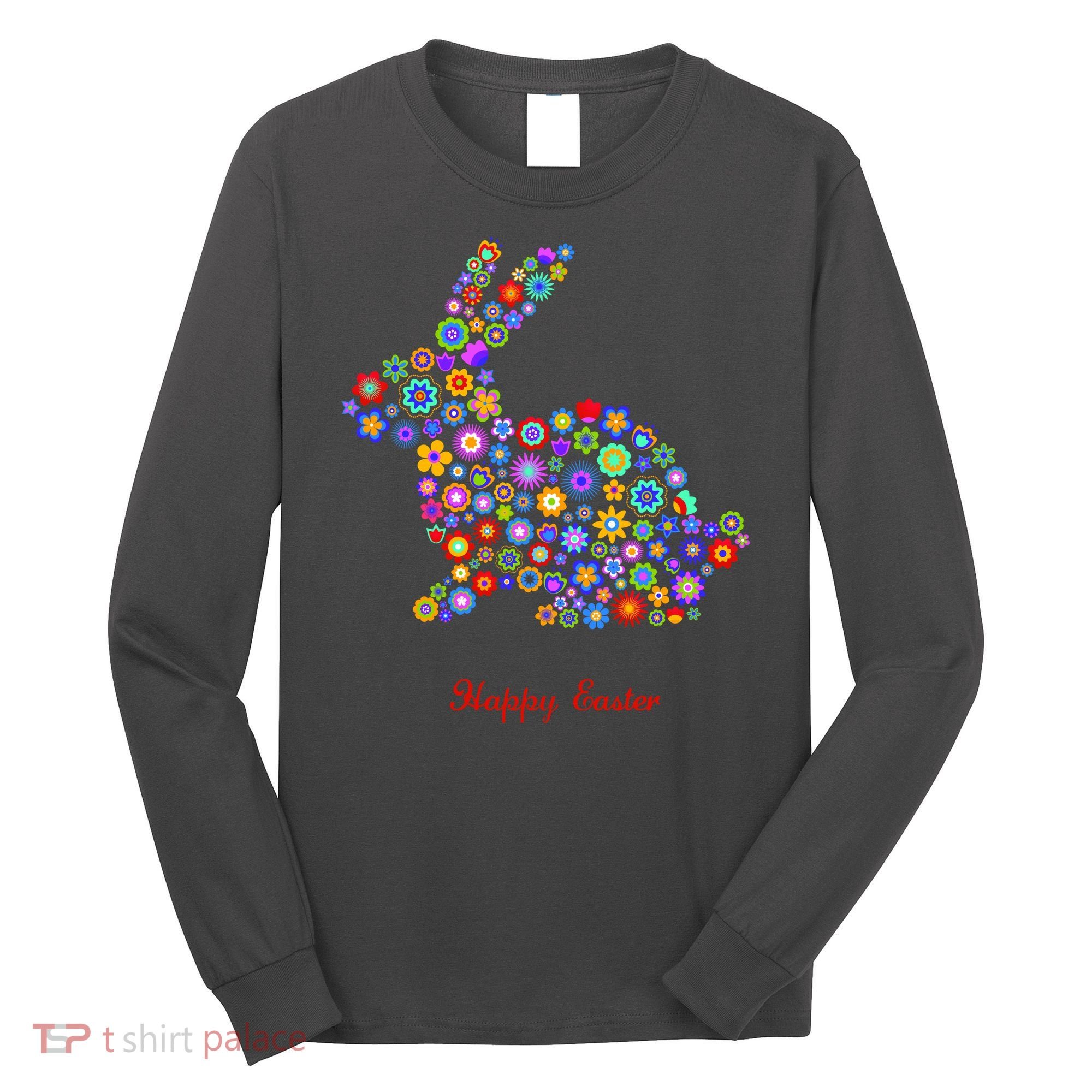 Happy Easter Bunny Rabbit Flowers Logo Long Sleeve Shirt