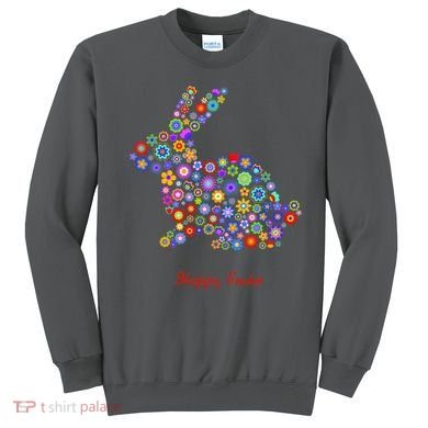 Happy Easter Bunny Rabbit Flowers Logo Sweatshirt