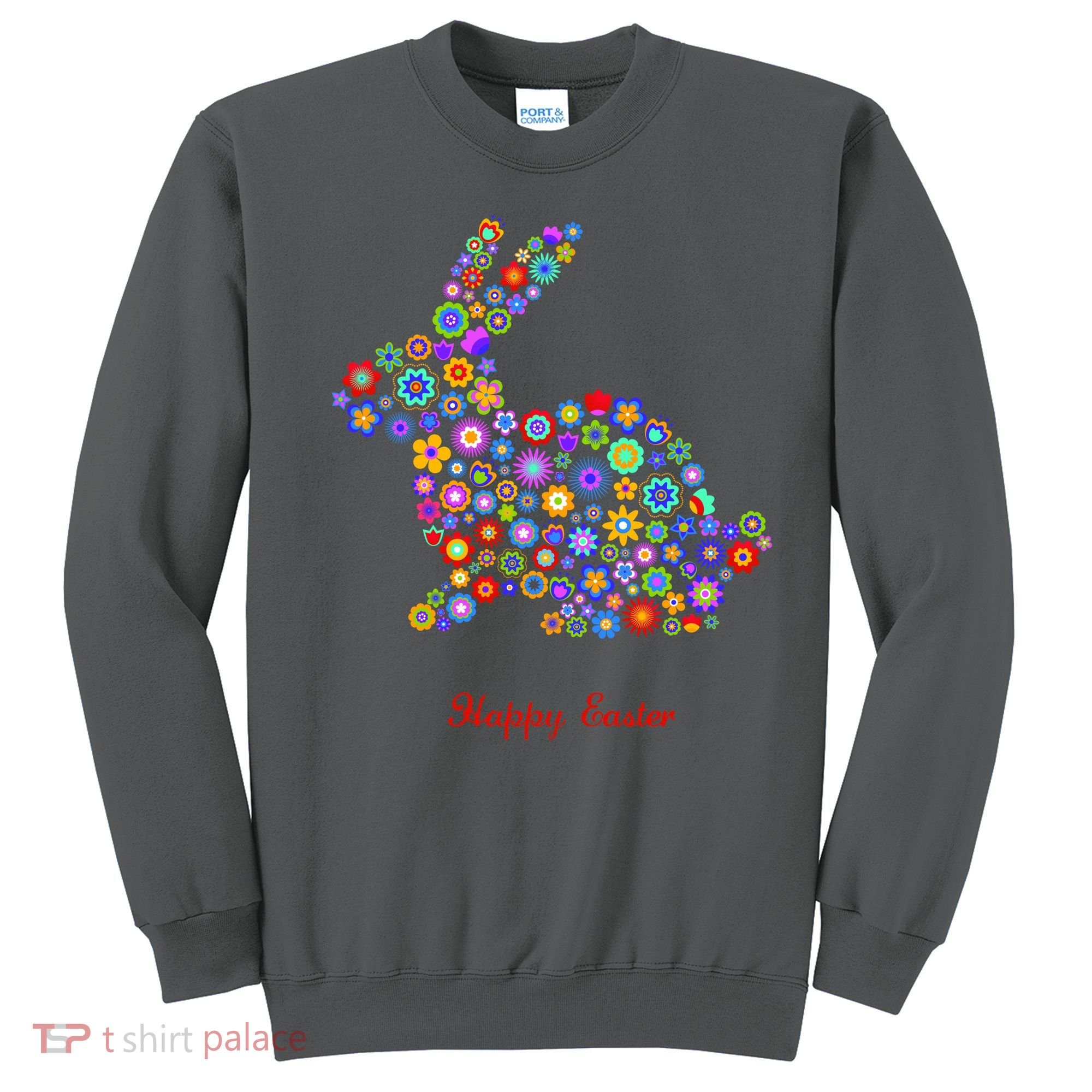 Happy Easter Bunny Rabbit Flowers Logo Sweatshirt