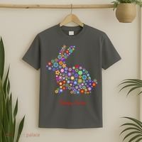 Happy Easter Bunny Rabbit Flowers Logo T-Shirt thumb 2