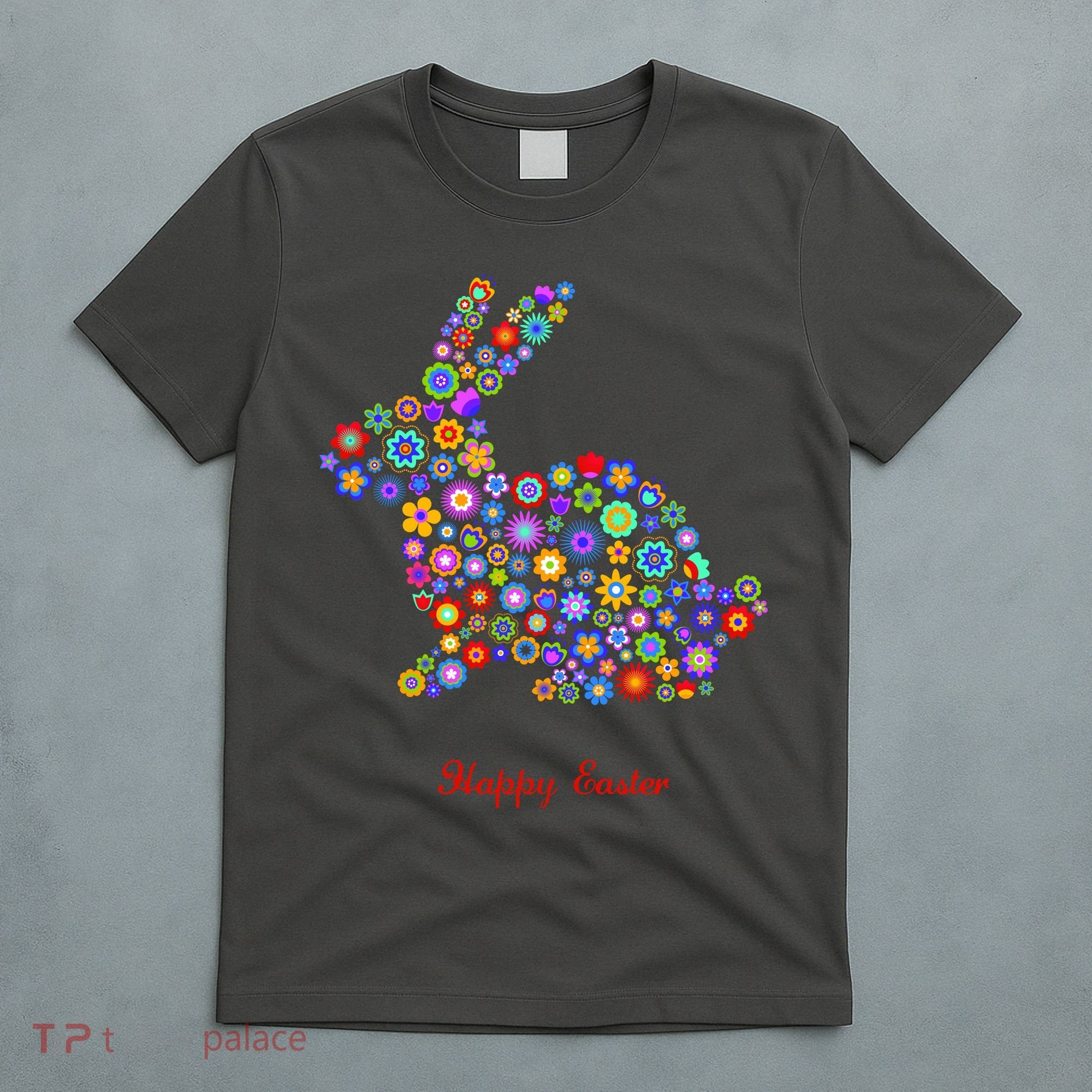 Happy Easter Bunny Rabbit Flowers Logo T-Shirt