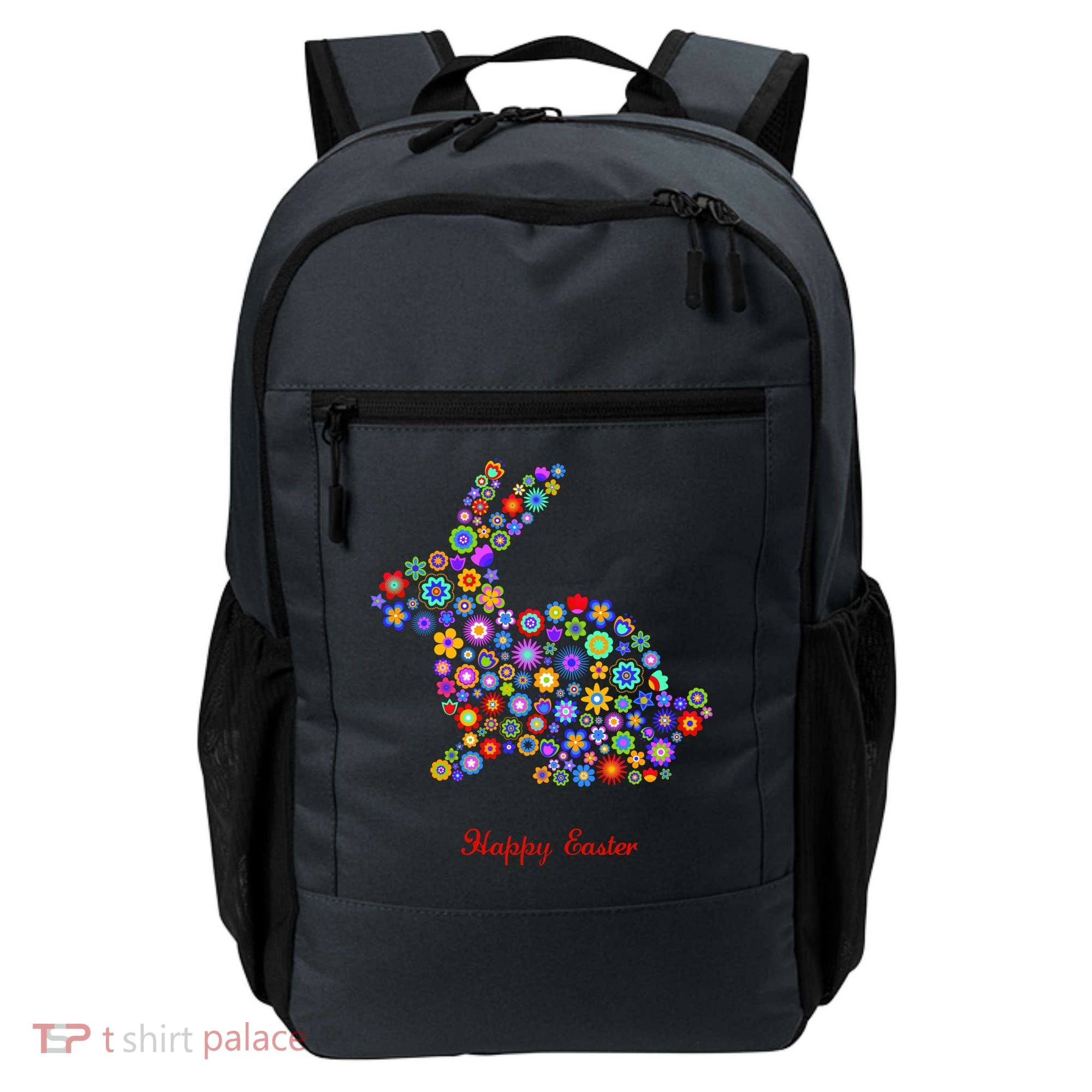 Happy Easter Bunny Rabbit Flowers Logo Backpack