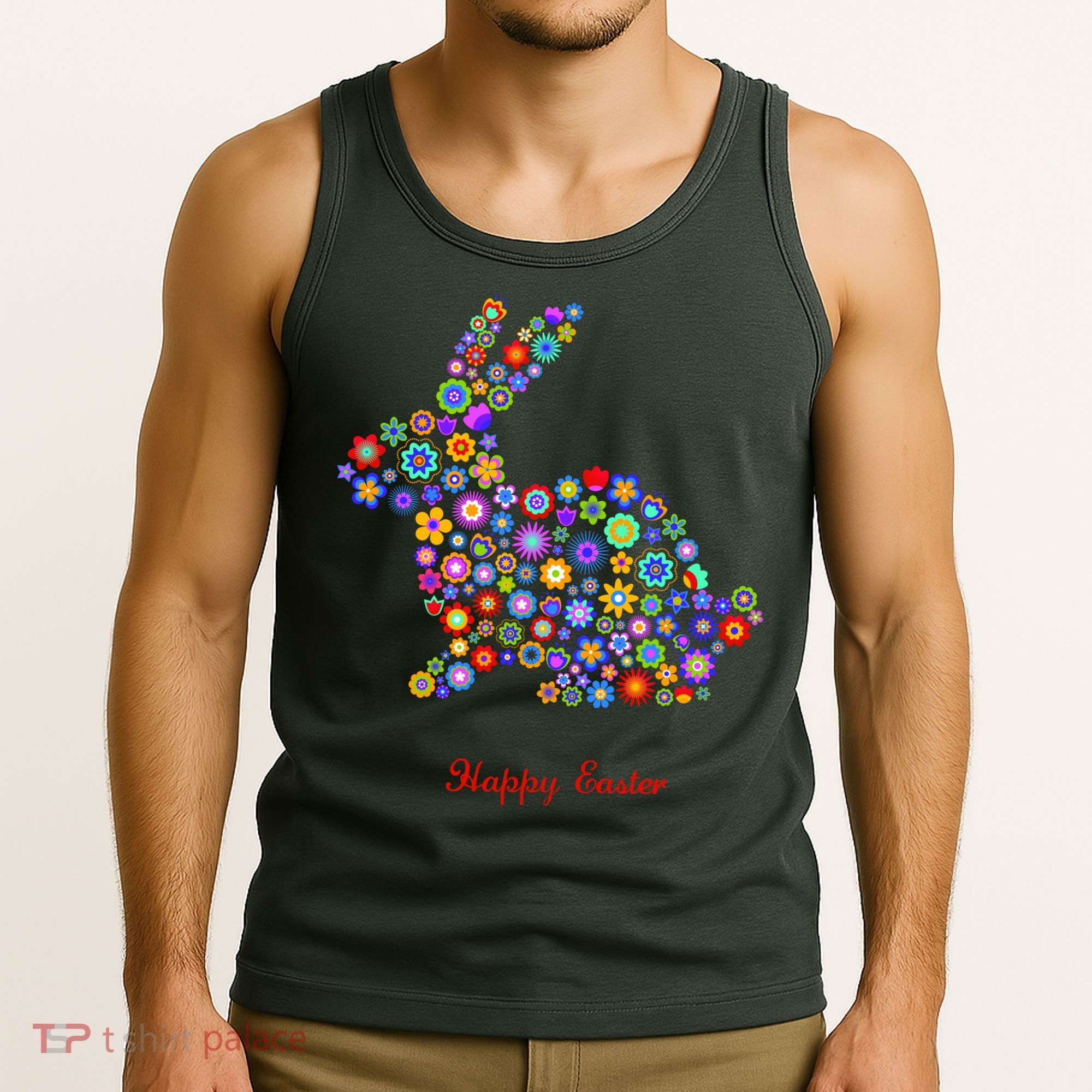 Happy Easter Bunny Rabbit Flowers Logo Tank Top