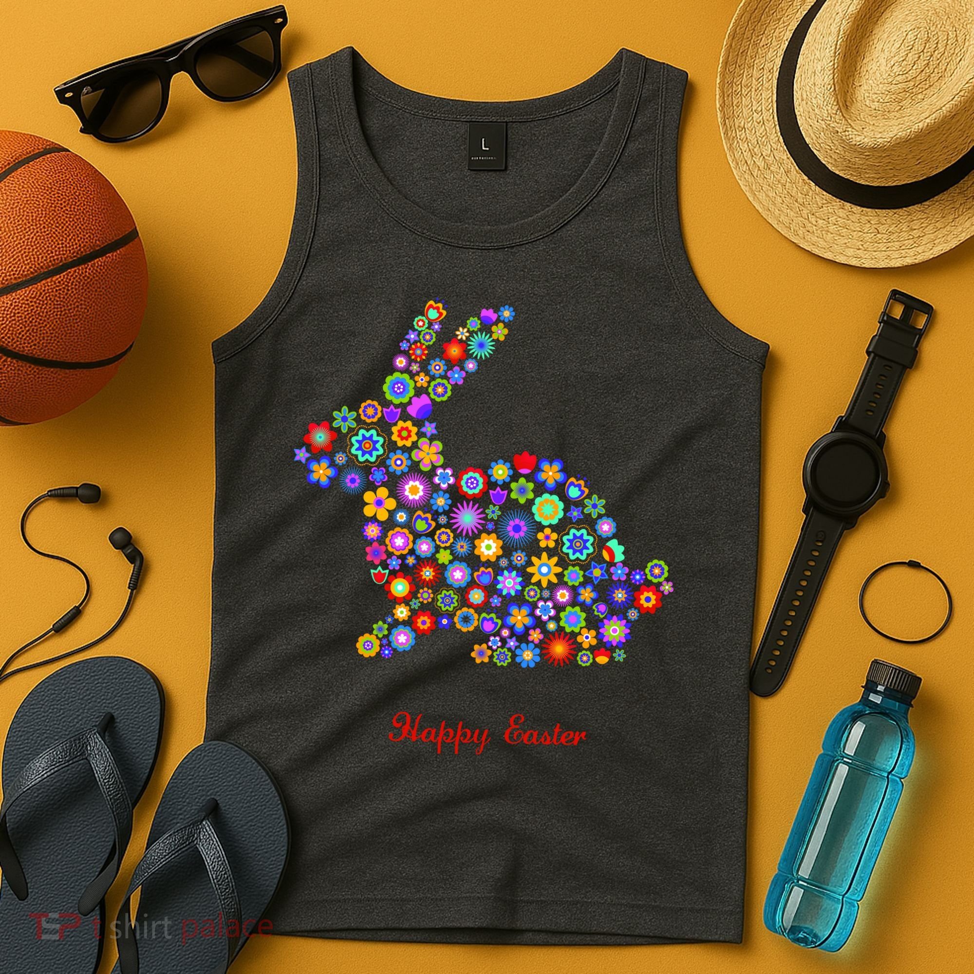 Happy Easter Bunny Rabbit Flowers Logo Tank Top