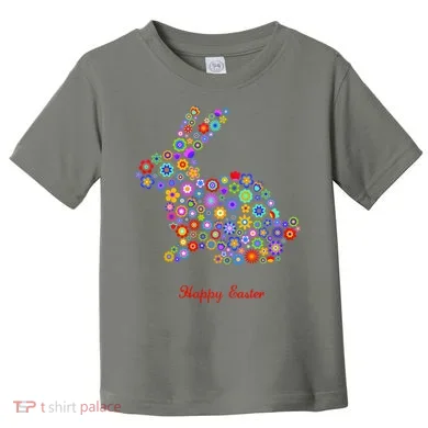 Happy Easter Bunny Rabbit Flowers Logo Toddler T-Shirt