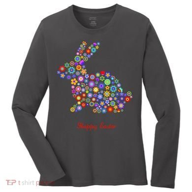 Happy Easter Bunny Rabbit Flowers Logo Women's Long Sleeve Shirt