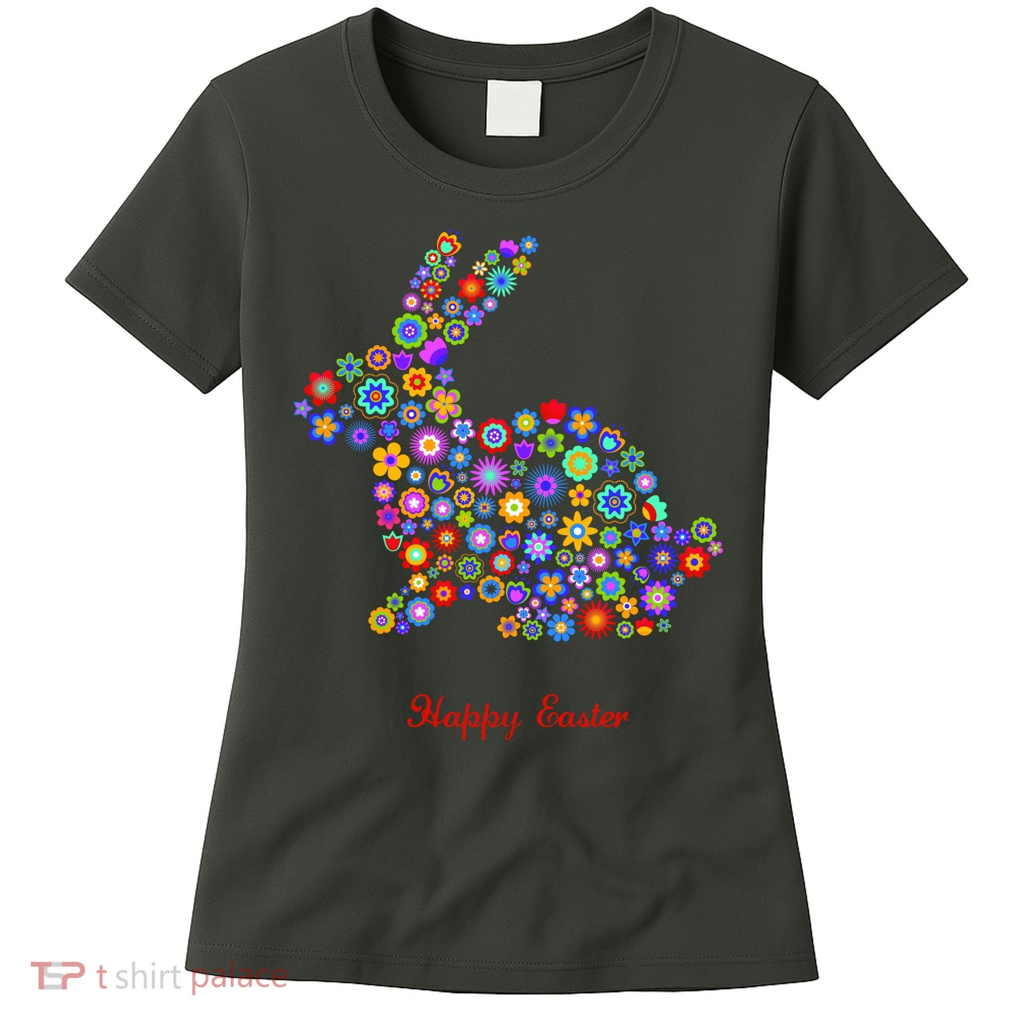 Happy Easter Bunny Rabbit Flowers Logo Women's T-Shirt