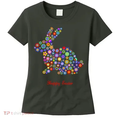 Happy Easter Bunny Rabbit Flowers Logo Women's T-Shirt