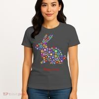 Happy Easter Bunny Rabbit Flowers Logo Women's T-Shirt thumb 4