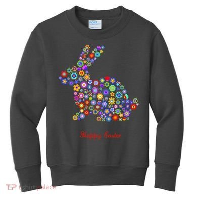 Happy Easter Bunny Rabbit Flowers Logo Kids Sweatshirt