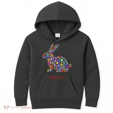 Happy Easter Bunny Rabbit Flowers Logo Kids Hoodie