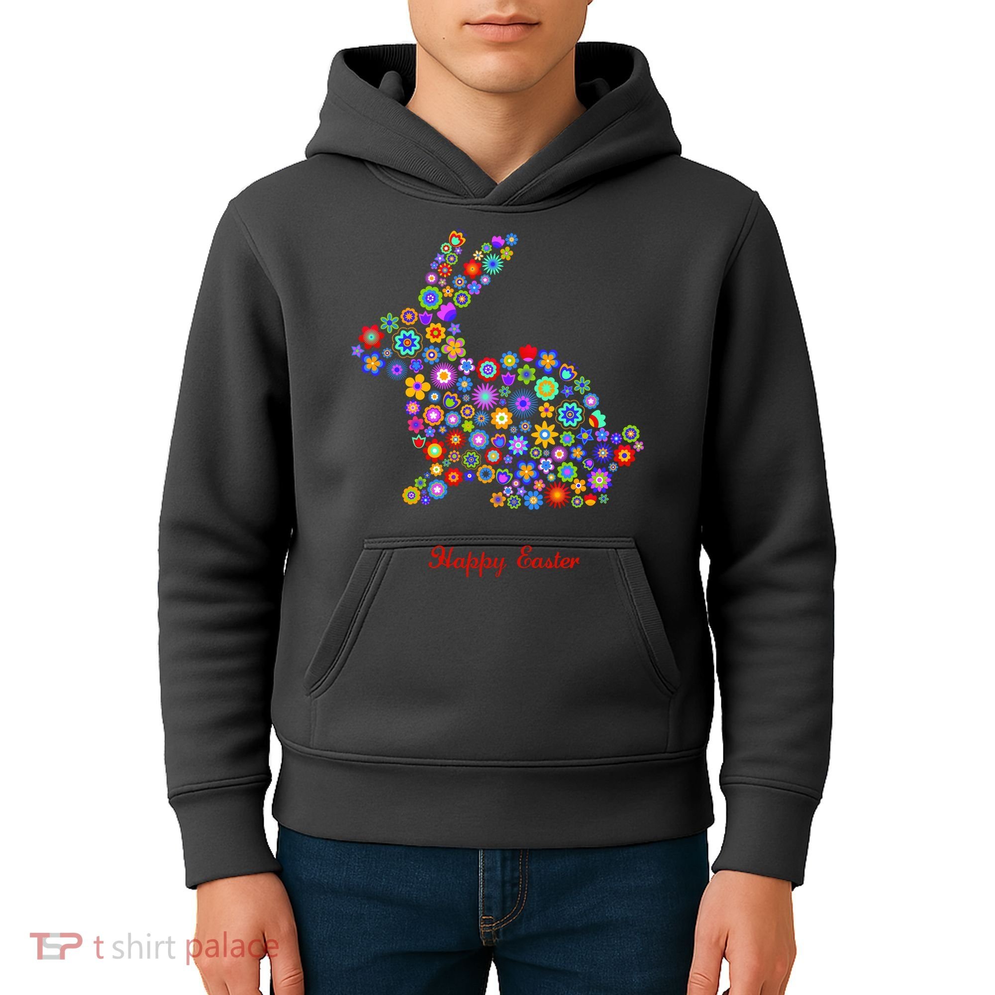 Happy Easter Bunny Rabbit Flowers Logo Kids Hoodie