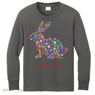 Happy Easter Bunny Rabbit Flowers Logo Kids Long Sleeve Shirt