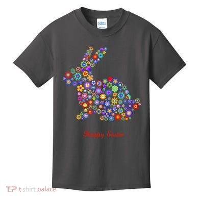 Happy Easter Bunny Rabbit Flowers Logo Kids T-Shirt